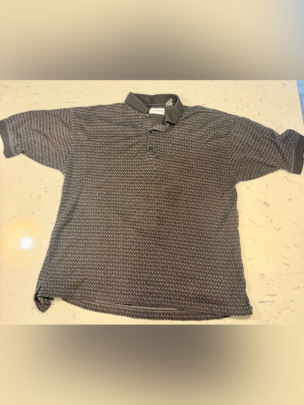 Vintage Cricketeer Mercerized Cotton Knit Polo Shirt XL Blue Black Pattern